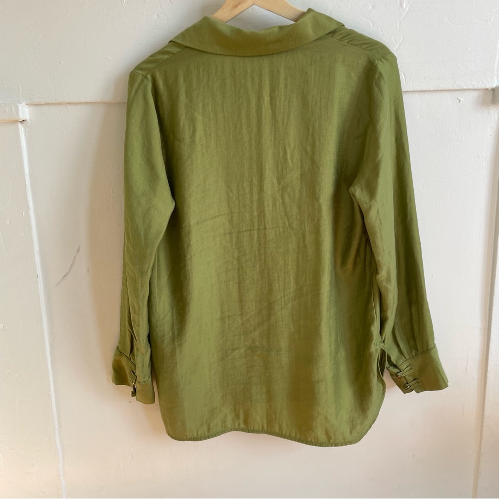ZARA Green Lyocell Oversized V-Neck Long Sleeve Blouse - Picture 3 of 7